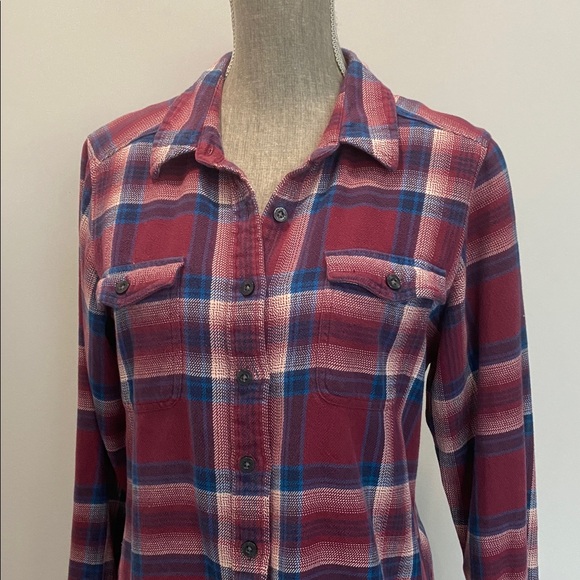 Patagonia Plaid Organic Cotton Button Up Flannel Red Blue Shirt Size 10 - Picture 3 of 16